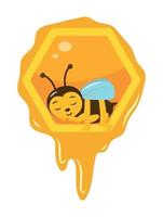 Vector illustration of a sleeping bee. A bee in hibernation. Honeycomb with honeyA cute Honey Bee Sleeping on a honeycomb. A Beautiful Flying Insect Character. Cartoon Vector Illustration