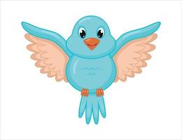 Blue bird in cartoon style with wings spread. A cute blue bird is flying. Vector illustration in cartoon style.