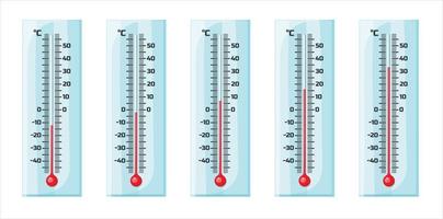 Printillustration of blue thermometers with different levels, flat style, EPS10. vector