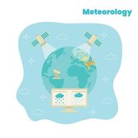 Earth observation, meteorology and geophysics, satellite service, met station. Science abstract vector illustration. Earth observation, meteorology and geophysics, satellite service, met station