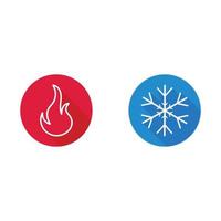 Cold and hot sign. Snowlake and flame design concept. Cooling and heating button. Illustration vector