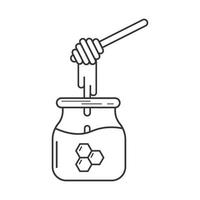 Honey jar with dipper linear icon. Thin line illustration. Contour symbol. Vector isolated outline drawing