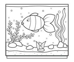 Rectangular aquarium with a fish for coloring. Coloring page for kids vector