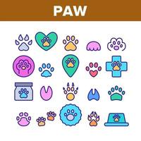 Paw Animal Color Elements Icons Set Vector