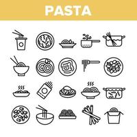 Pasta Dish Gastronomy Collection Icons Set Vector