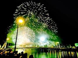 A group of fireworks in the sky in Budapest photo