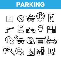 Collection Parking Thin Line Icons Set Vector