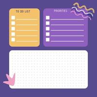 Templates of to-do lists, notes, tasks, and cost lists. A planner for the organization of time. vector