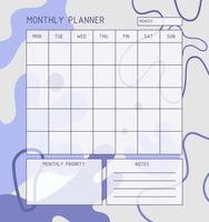 Monthly planner template. Calendar. A planner for month organization of time with abstract background. vector