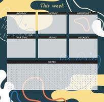 Weekly planner template. A planner for week organization of time with abstract background. vector