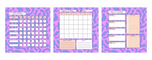 Set of templates of habit tracker, weekly planner, and monthly planner. A planner for the organization of time. vector