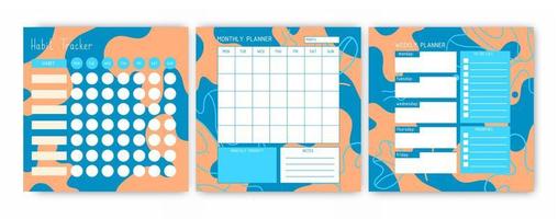 Set of templates of habit tracker, weekly planner, and monthly planner. A planner for the organization of time. vector