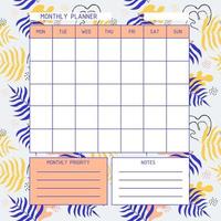 Monthly planner template. Calendar. Back to school. A planner for month organization of time with abstract background. vector