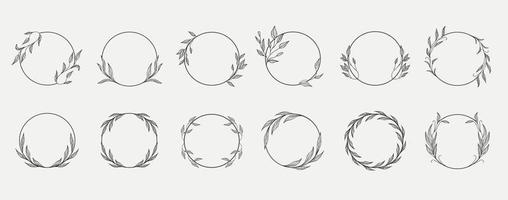 Logo templates. Set of the hand-drawn botanical wreaths.. vector