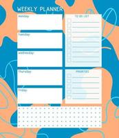 Weekly planner template. A planner for week organization of time with abstract background. vector