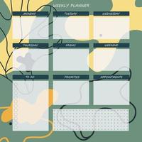 Weekly planner template. A planner for week organization of time with abstract background. vector