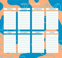 Weekly planner template. A planner for week organization of time with abstract background. vector
