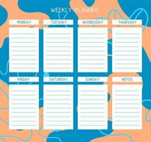 Weekly planner template. A planner for week organization of time with abstract background. vector