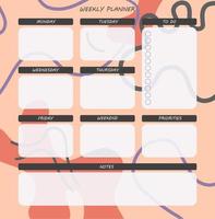 Weekly planner template. A planner for week organization of time with abstract background. vector