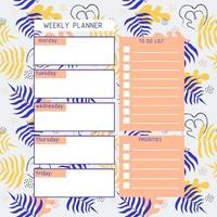 Weekly planner template. Back to school. A planner for week organization of time with abstract background. Illustration hand-drawn. vector