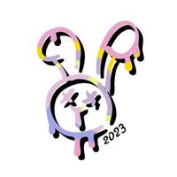 Chinese New Year 2023 the year of the rabbit character rainbow print. vector