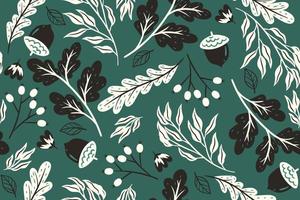 Seamless pattern with autumn leaves and acorns. Vector graphics.