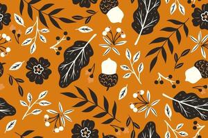 Seamless pattern with autumn leaves and acorns. Vector graphics.