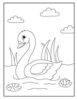 Cute Swan coloring pages for kids vector