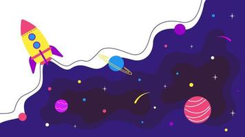 Rocket on the background of outer space. Cosmonautics Day. Vector stock illustration in flat style.