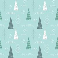 Winter forest seamless pattern in Scandinavian style. Festive New Year and Christmas design of cards, packaging, textiles. Vector stock illustration.