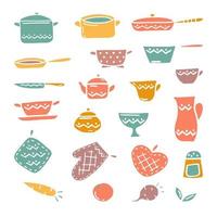 utensilios de cocina conjunto dibujo a mano aislado en blanco background.vector stock ilustración. vector