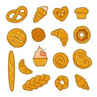 Set of pastries, bakery products hand drawing isolated on white background. Stock vector illustration.