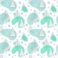 Christmas trees forest hand drawing and color spots seamless pattern in scandinavian style. Winter landscape. Design for wallpaper, textile. Stock vector illustration.