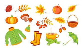 Set of autumn elements isolated on white background. Vector stock illustration.