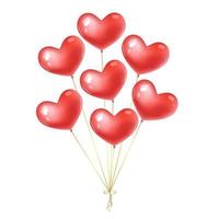 Bundle of red realistic heart shaped balloons isolated on white background. Design element for Valentine's day, wedding, birthday.Vector stock illustration. vector