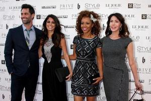LOS ANGELES, OCT 15 - Jason Shane Scott, Lindsay Hartley, Chrystee Pharris, Hunter Tylo at the Sue Wong Fairies and Sirens Fashion Show at The REEF on October 15, 2014 in Los Angeles, CA photo