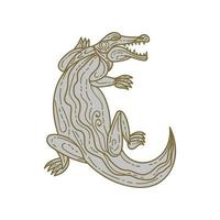 Alligator Climbing Up Mono Line vector