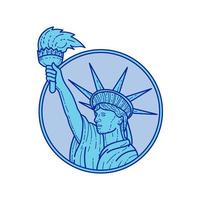 Statue of Liberty Flaming Torch Circle Mono Line vector