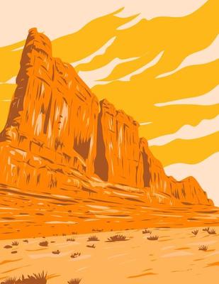 The Organ Within Courthouse Towers Cluster in Arches National Park Utah WPA Poster Art