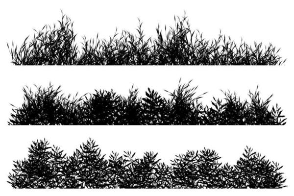 grass and bush ground silhouette set