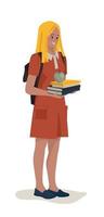 Students, pupils. Girl with books and a briefcase. Back to school. Vector image.