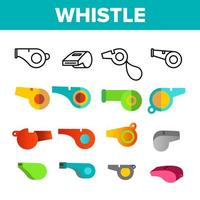 Sport Plastic Whistle Vector Color Icons Set