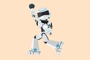 Business flat cartoon style drawing happy robot standing with raise one hand and the other hand pose yes. Robotic artificial intelligence. Technology industry. Graphic draw design vector illustration