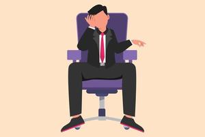 Business flat drawing depressed businessman sitting at chair in living room, feeling stressed, alone. Anxious worker sit, crying, feel frustrated, depressed, suffer. Cartoon design vector illustration