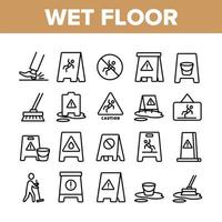 conjunto de iconos de elementos de colección de piso húmedo vector