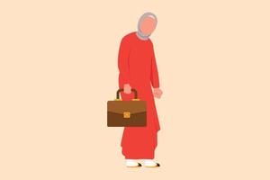 Business flat drawing depressed Arab businesswoman looking down, holding briefcase. Female manager having mental pressure stress. Bankruptcy on economic recession. Cartoon design vector illustration