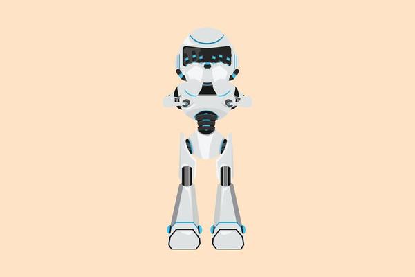 Business flat cartoon style drawing depressed robot standing and cover his face by hands and crying. Depression, sad, sorrow. Modern robotic artificial intelligence. Graphic design vector illustration
