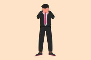 Business flat drawing depressed businessman cover his face by hands and crying. Depression disorder, sad, sorrow, disappointment. Psychological therapy treatment. Cartoon design vector illustration
