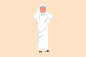 Business flat cartoon style drawing depressed Arab businesswoman cover her face by hands and crying. Depression disorder, sad, sorrow, disappointment due to crisis. Graphic design vector illustration