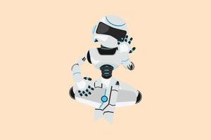 Business flat drawing depressed robot who is asking questions or confused because he gets problem. Humanoid robot cybernetic organism. Future robotic development. Cartoon design vector illustration